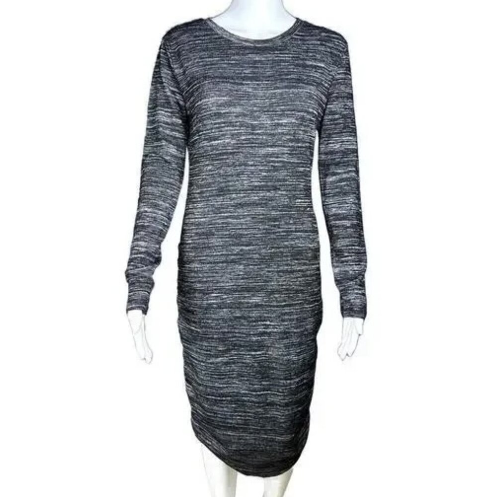 RD Style Ruched Burnout Midi Dress Black Gray Stretch Knit Bodycon NWT M